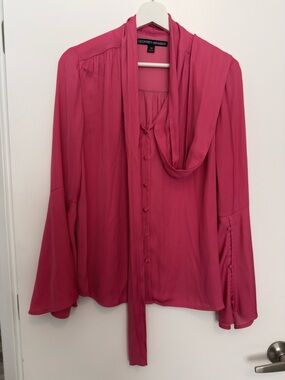 Hot Pink Tie-Neck Blouse